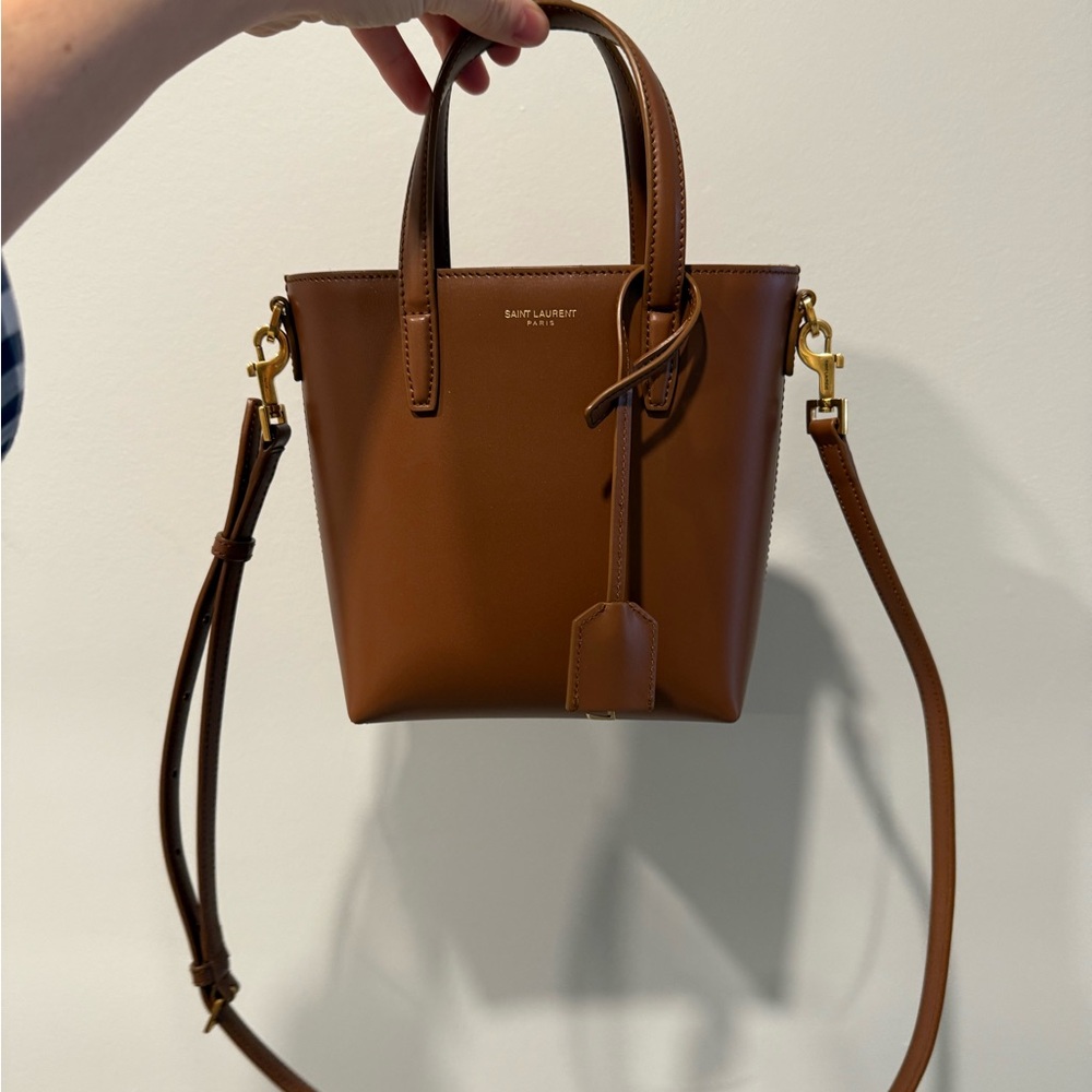 Saint Laurent Toy Mini Leather Shopping Tote, Brown - Picture 6 of 8